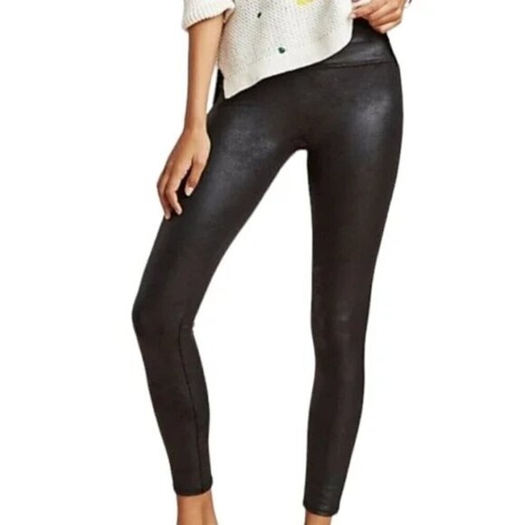 SPANX Pants - SPANX Black Faux Leather Metallic Skinny Leggings Seamless Size S